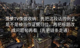 菠萝TV像做收纳：先把这段话的例子是不是被当作证据归位，再把标题改成问题句再看（先把链条走通）